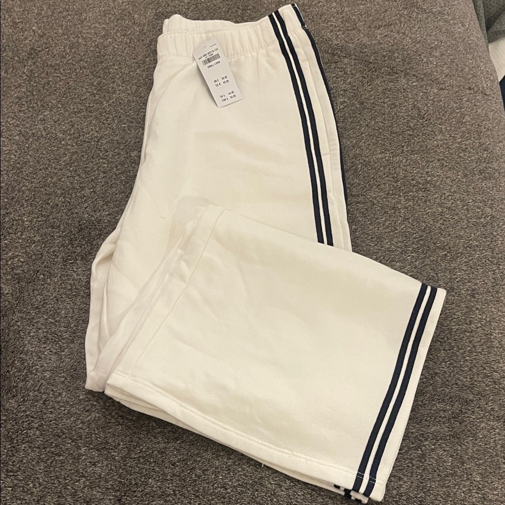 Hollister White Wide Leg Pants with Black Stripes